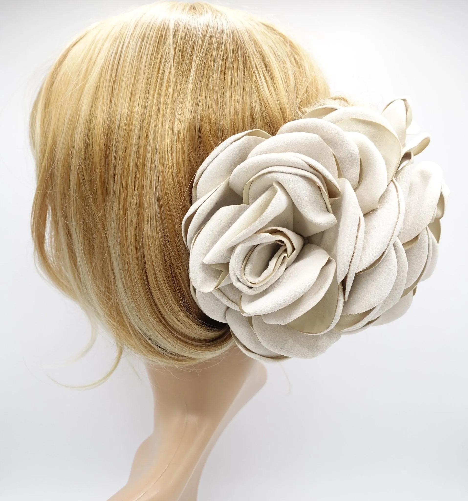 suede fabric very big flower stiff petal hair claw clip women hair clamp