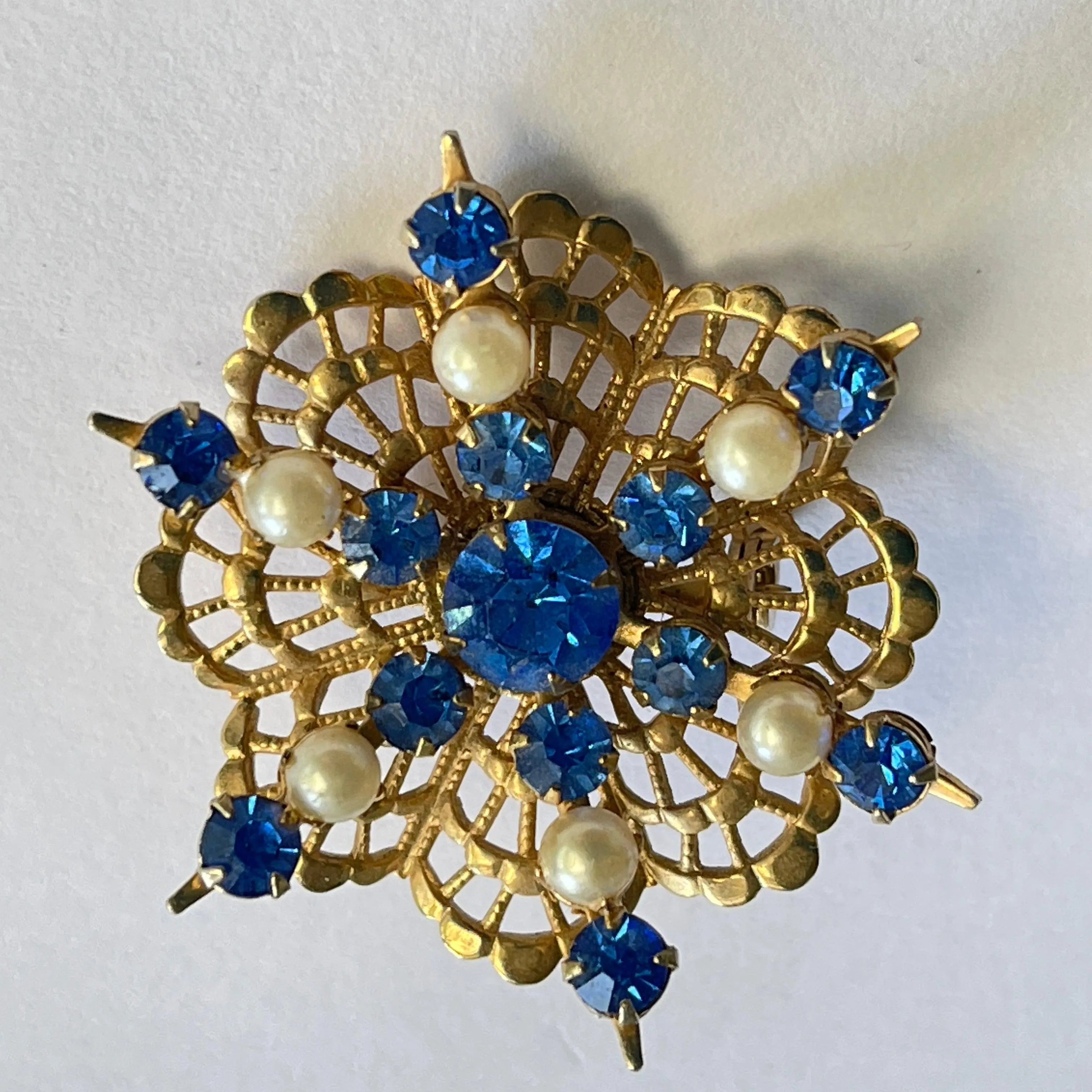 Sunburst of Blue Vintage Brooch