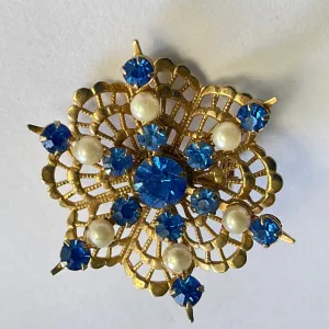 Sunburst of Blue Vintage Brooch