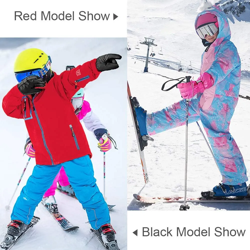 ThxToms Kids Warm Gloves Winter Waterproof Snow Gloves for Ourdoor Sports Snowboard, Toddler Bulky Ski Gloves for Boys Girls 3-14 Years Old