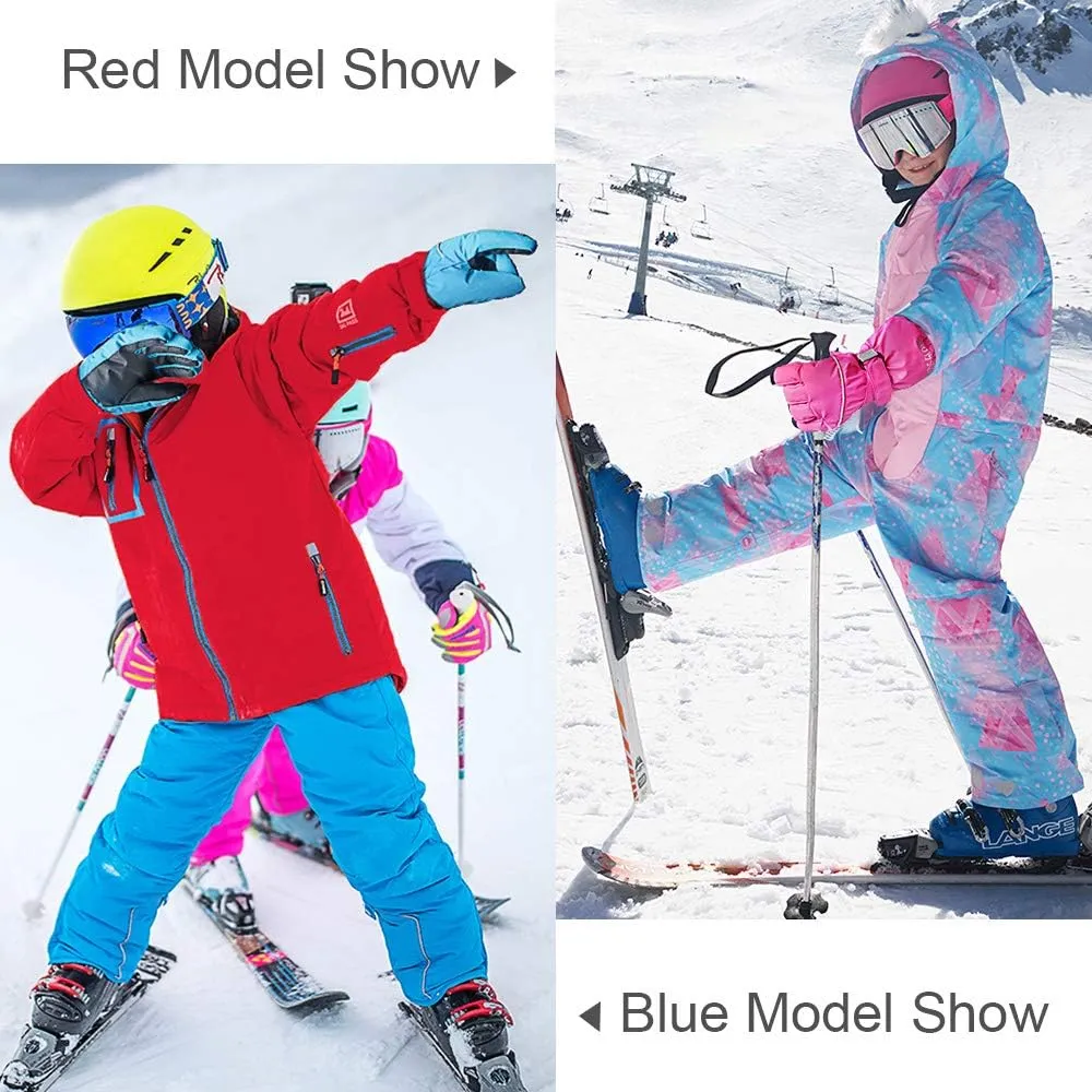 ThxToms Kids Warm Gloves Winter Waterproof Snow Gloves for Ourdoor Sports Snowboard, Toddler Bulky Ski Gloves for Boys Girls 3-14 Years Old