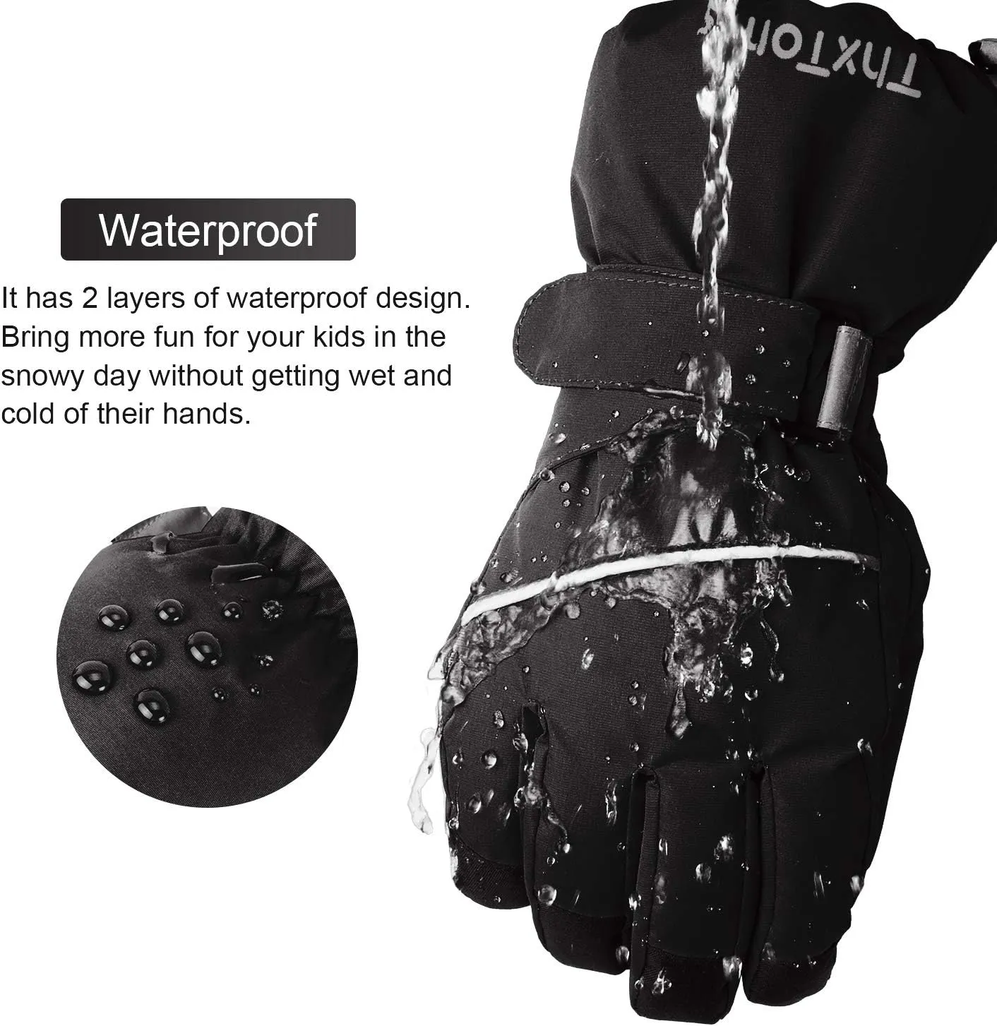 ThxToms Kids Warm Gloves Winter Waterproof Snow Gloves for Ourdoor Sports Snowboard, Toddler Bulky Ski Gloves for Boys Girls 3-14 Years Old