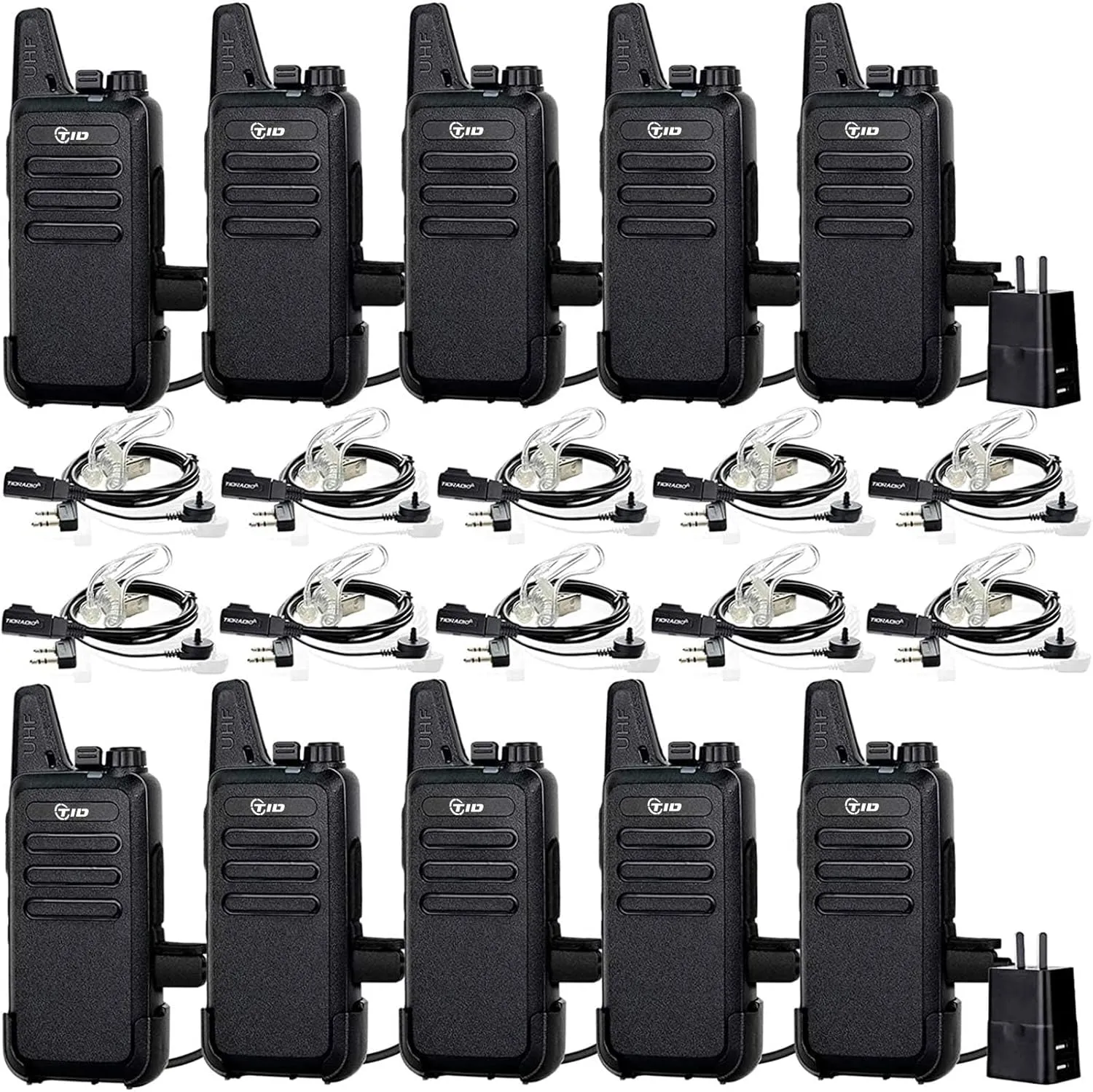 TIDRADIO TD-M8s 2 Way Radio Walkie Talkies Rechargeable VOX License-Free Two Way Radio with Earpiece Walkie Talkies for Adults School Church Restaurant Business Office (10 Pack)