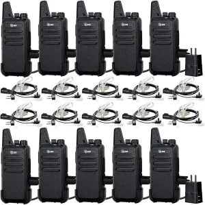 TIDRADIO TD-M8s 2 Way Radio Walkie Talkies Rechargeable VOX License-Free Two Way Radio with Earpiece Walkie Talkies for Adults School Church Restaurant Business Office (10 Pack)