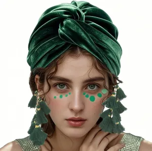 Turban for Women Pre Ted Head Cap Velvet Headwraps Hair Turbans Girls FashionBeanie Tassel Hat Soft