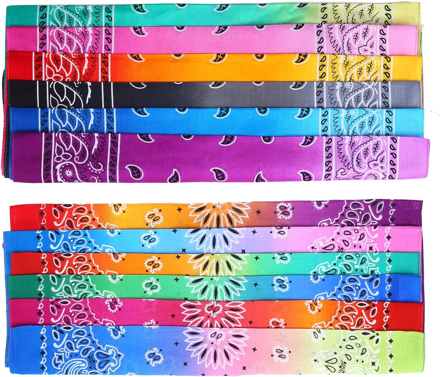 URATOT 12 Pack Novelty Gradient Cotton Bandanas Paisley Print Head Wrap Handkerchief, 2 Style