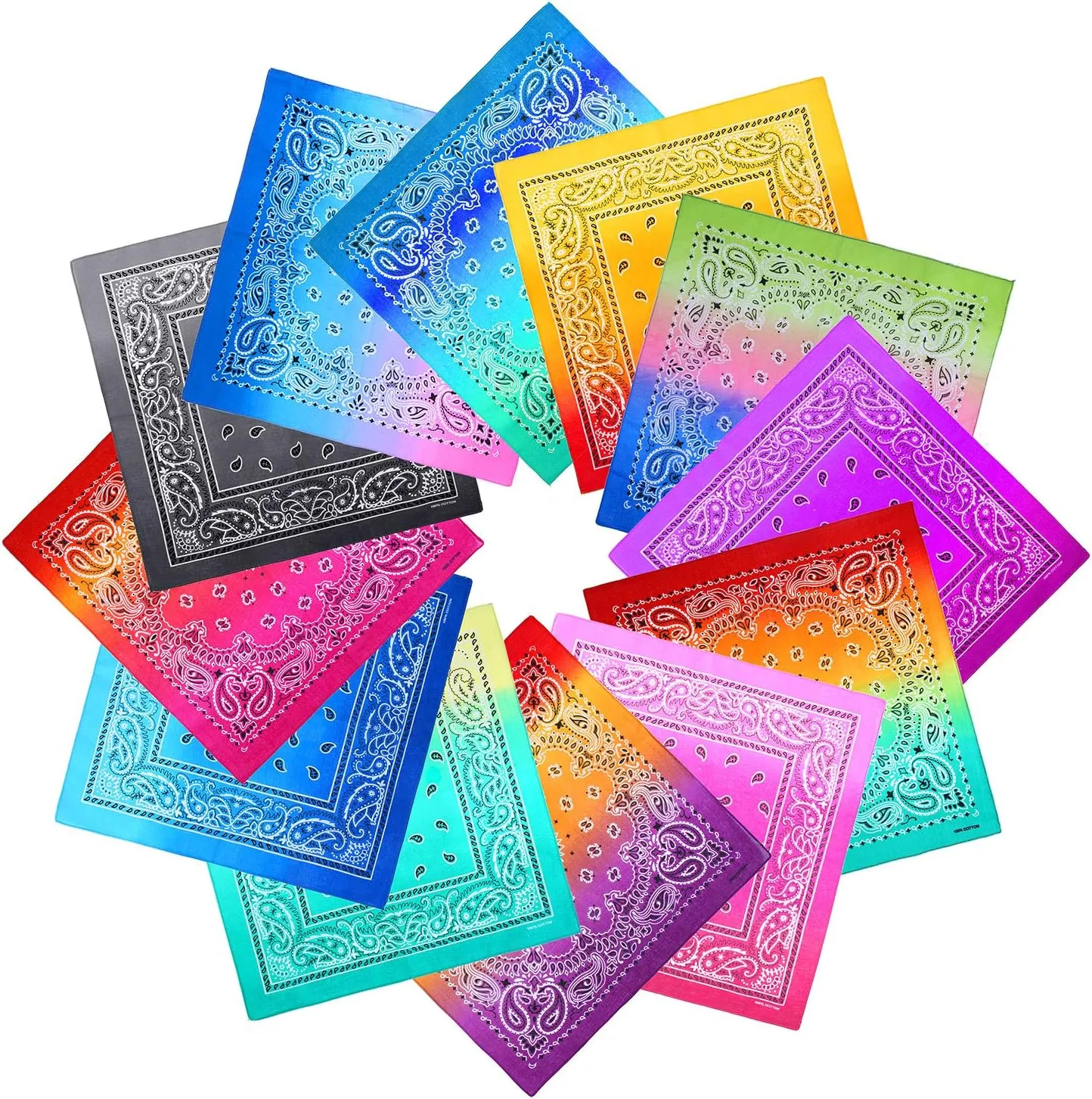 URATOT 12 Pack Novelty Gradient Cotton Bandanas Paisley Print Head Wrap Handkerchief, 2 Style