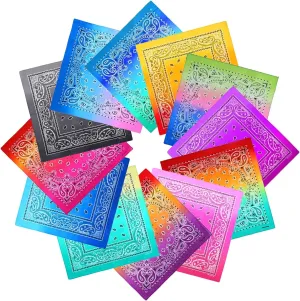 URATOT 12 Pack Novelty Gradient Cotton Bandanas Paisley Print Head Wrap Handkerchief, 2 Style
