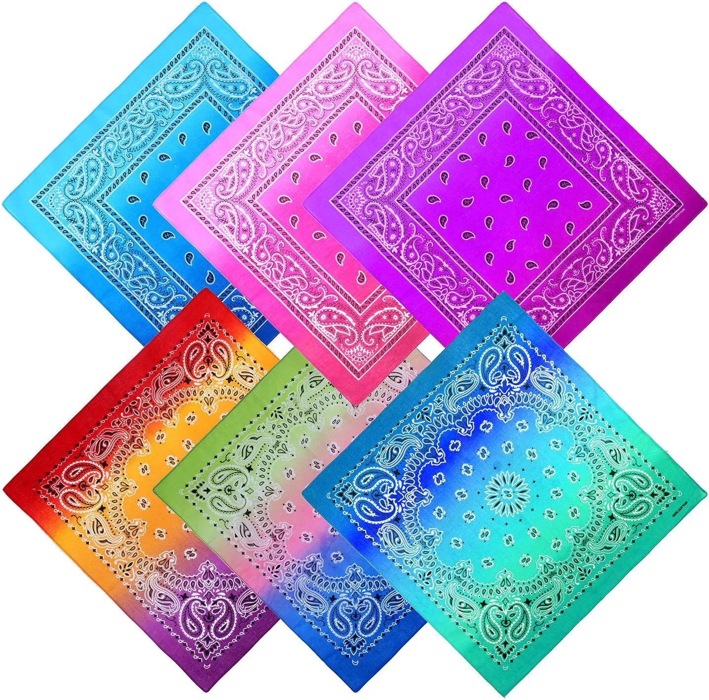 URATOT 12 Pack Novelty Gradient Cotton Bandanas Paisley Print Head Wrap Handkerchief, 2 Style