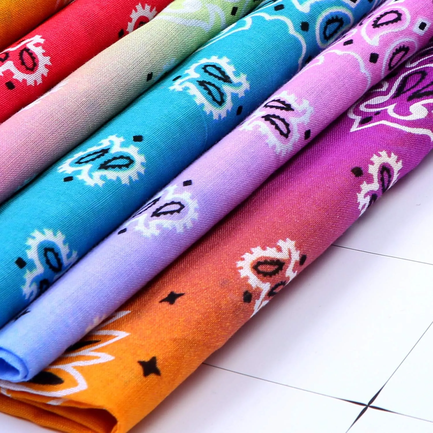 URATOT 12 Pack Novelty Gradient Cotton Bandanas Paisley Print Head Wrap Handkerchief, 2 Style
