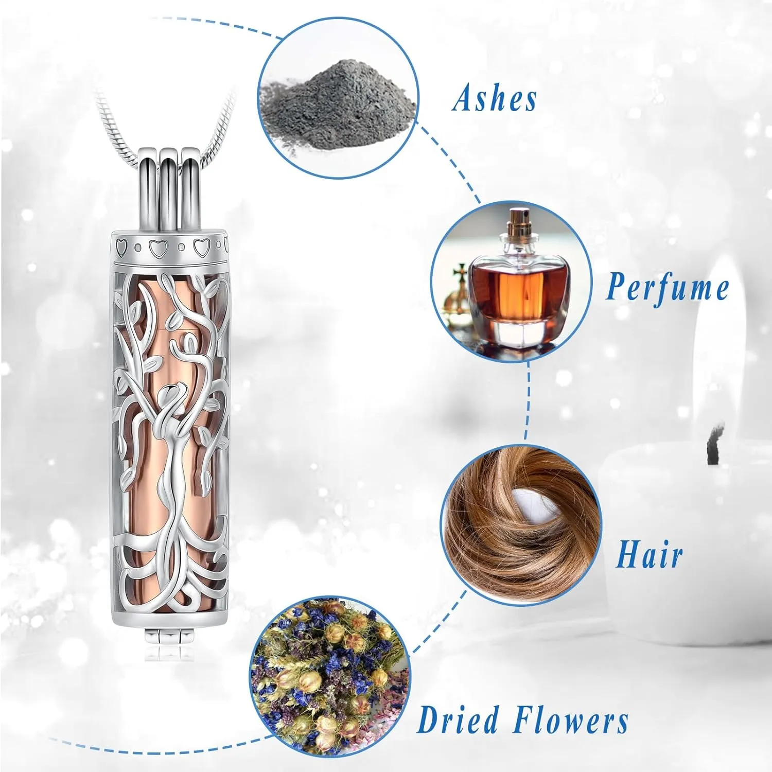 Urn Necklace for Ashes with Hollow Vial Cylinder Cremation Jewelry for Ashes Tree of Life Memorial Jewelry Gifts for Women Girls Ashes Necklace Lockets Ashes Holder for Men Pet