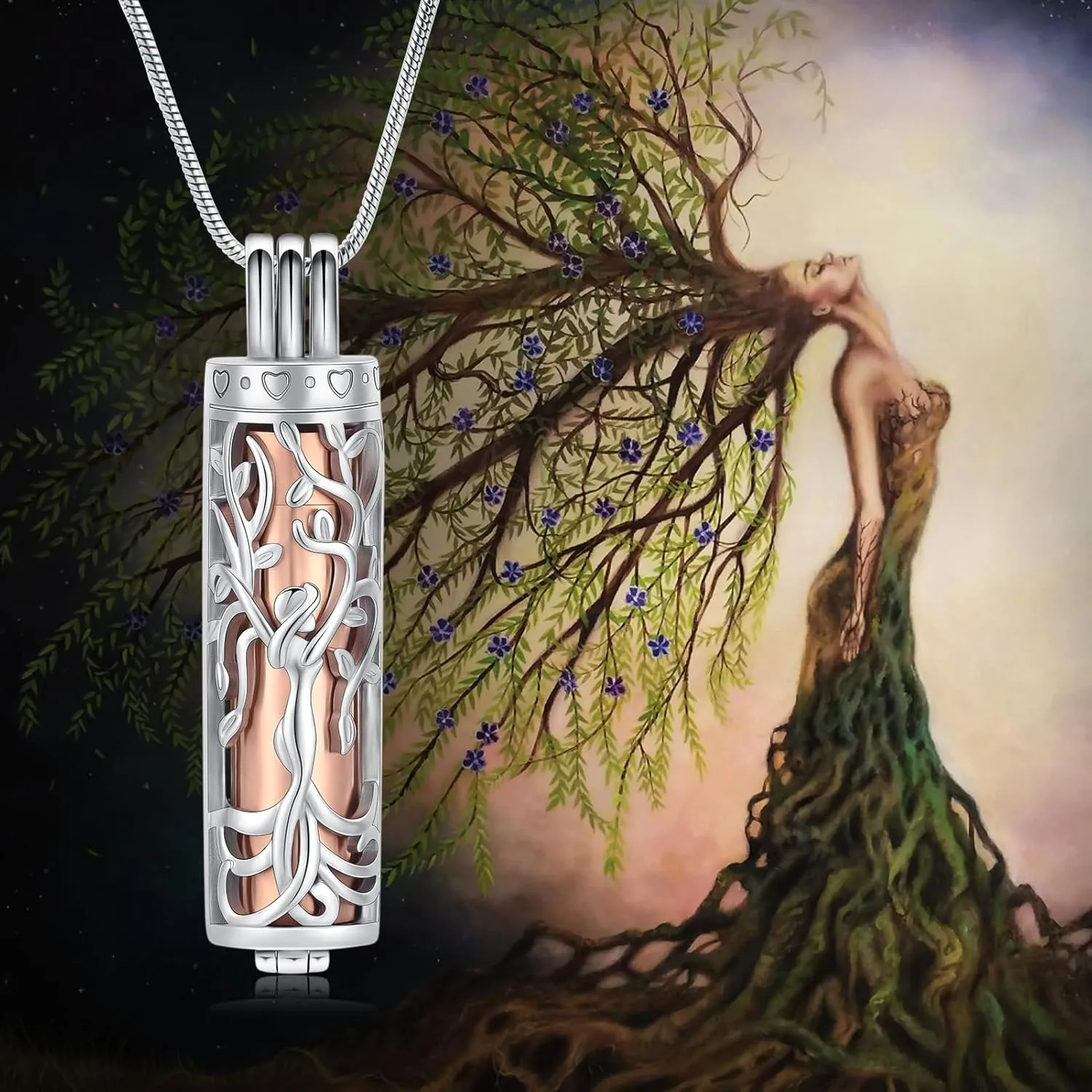 Urn Necklace for Ashes with Hollow Vial Cylinder Cremation Jewelry for Ashes Tree of Life Memorial Jewelry Gifts for Women Girls Ashes Necklace Lockets Ashes Holder for Men Pet