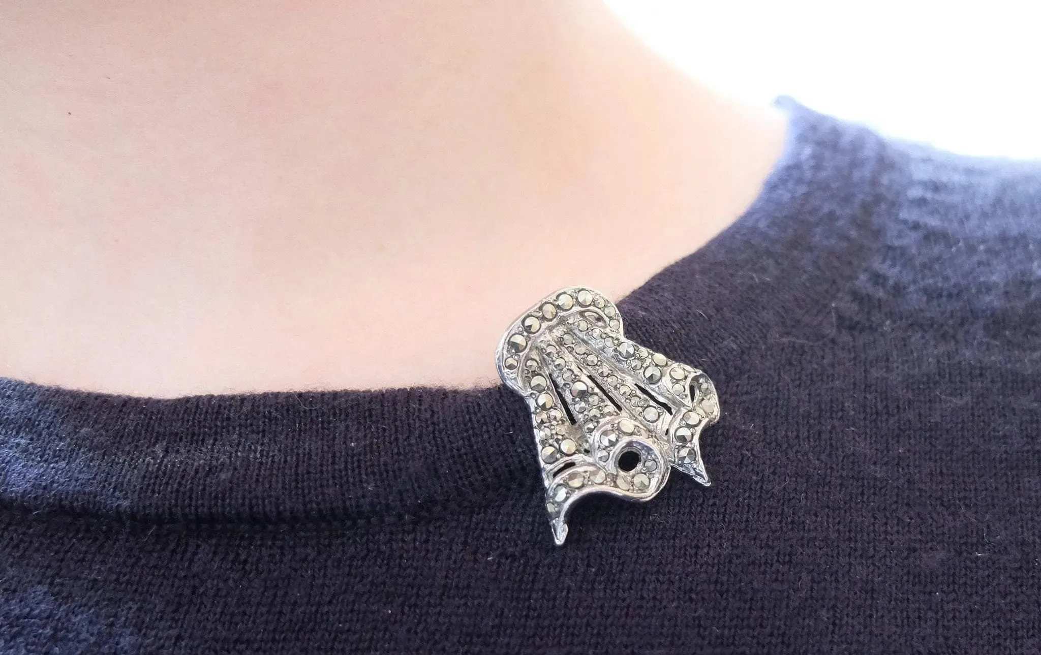 Vintage 1940s Marcasite Duette Dress Clip Brooch