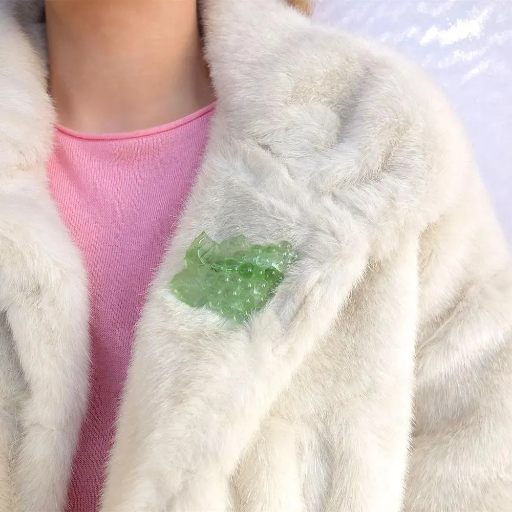 Vintage 1950s Bunch of Grapes Green Glass Brooch