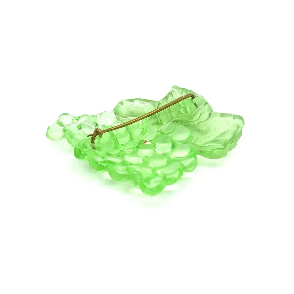 Vintage 1950s Bunch of Grapes Green Glass Brooch