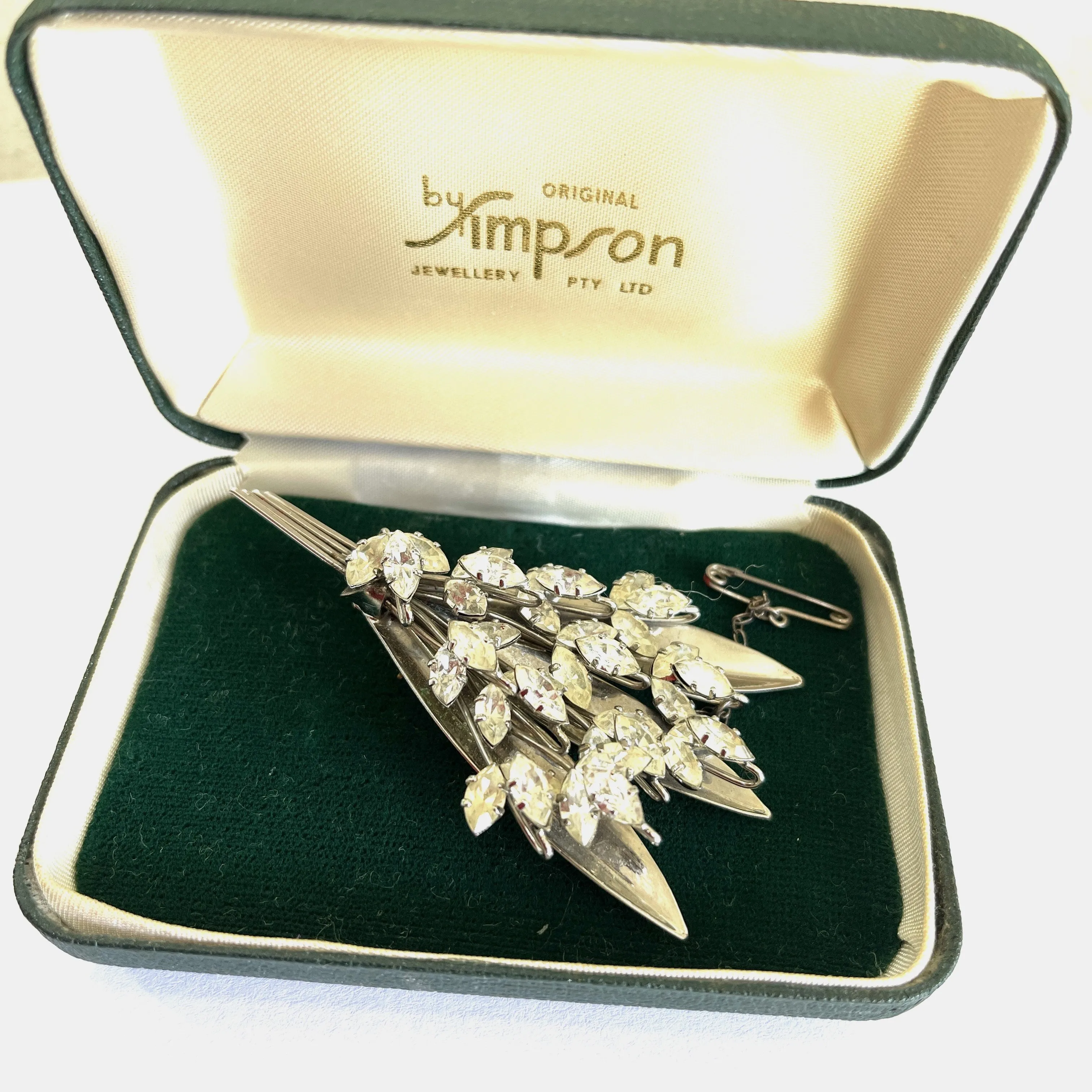 Vintage Floral Spray Brooch by Simpson, Jewel Craft 1950's, Original Box.