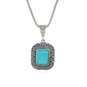 Vintage Tibetan Round Turquoise Statement Necklace Square Silver Color Jewelry Collares for Women Gift Fine Jewelry