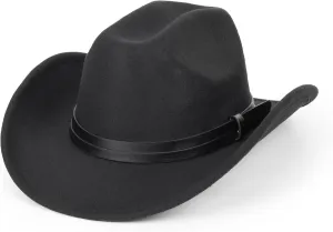Western Cowboy Hat for Men Women Classic Roll Up Fedora Hat with Buckle Belt(Size:S-M)