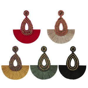 Wholesale Boho Beads Embroidery Thread Microfiber Tassel Earrings JDC-ES-GSJM085