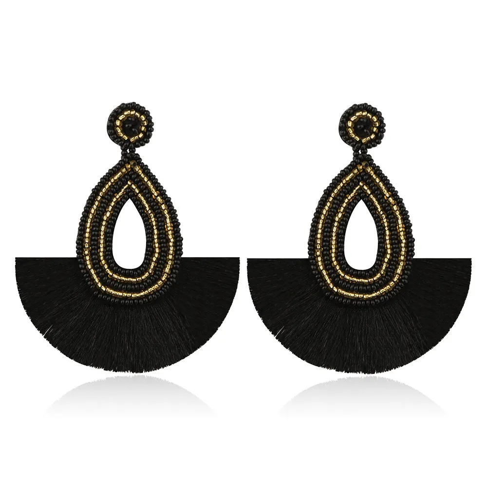 Wholesale Boho Beads Embroidery Thread Microfiber Tassel Earrings JDC-ES-GSJM085