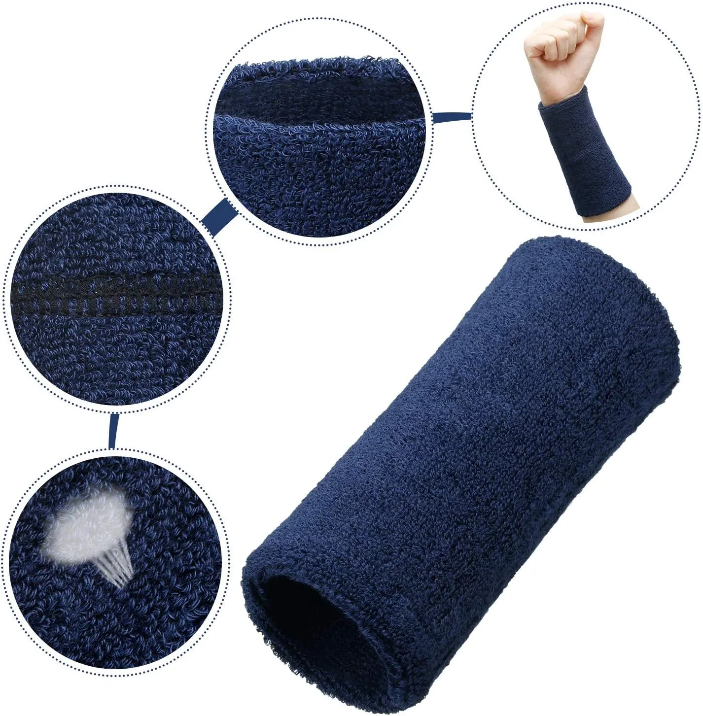 WILLBOND 6 Inch Wrist Sweat Bands for Men Women Tennis Elastic Athletic Long Sweatband Wrist Absorbent for Basketball Tennis Running Outdoor Activity