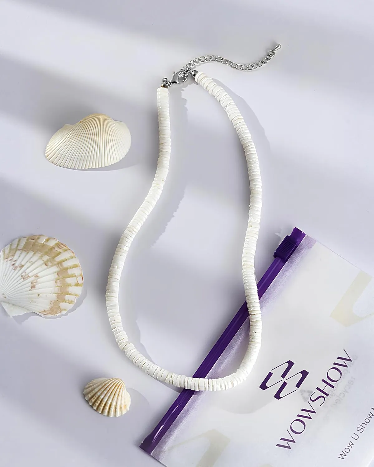 Wowshow Shell Necklace, Puka Shell Necklace for Men Women Smooth Seashell Choker Summer Beach Surfer Jewelry