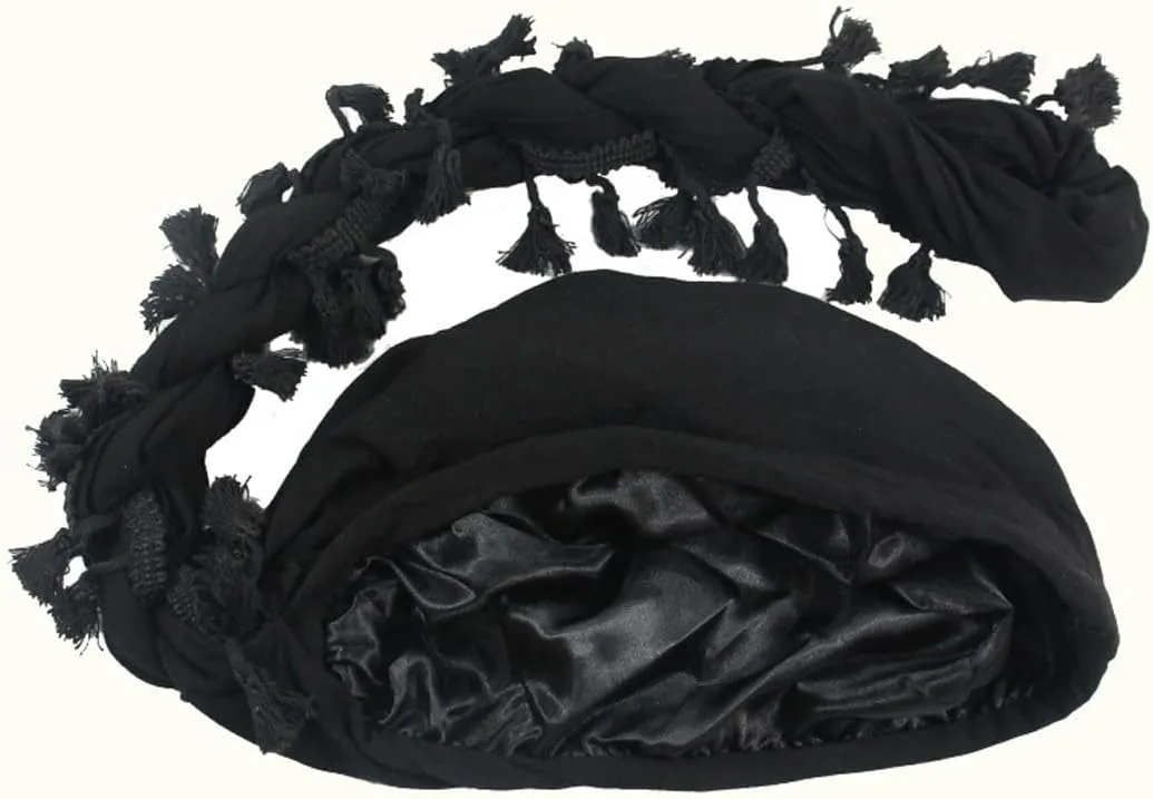 YuMENo Turban for Men Women Vintage Twist Durag Head Wraps Satin Lined Halo Turban with Tassel Waves Braids