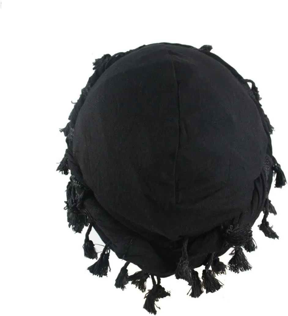 YuMENo Turban for Men Women Vintage Twist Durag Head Wraps Satin Lined Halo Turban with Tassel Waves Braids