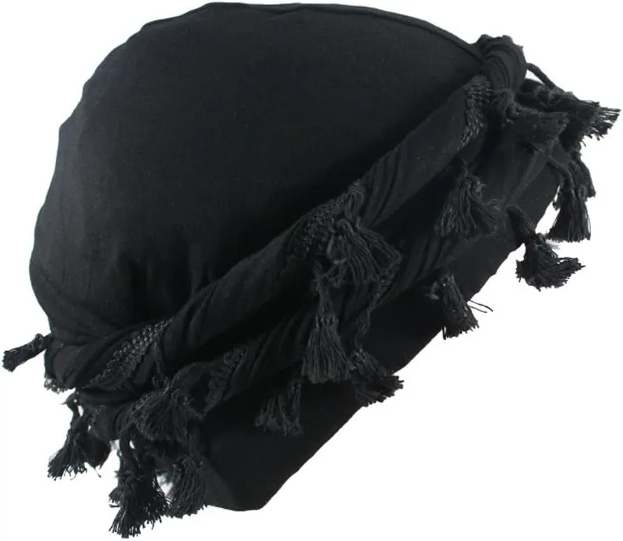 YuMENo Turban for Men Women Vintage Twist Durag Head Wraps Satin Lined Halo Turban with Tassel Waves Braids