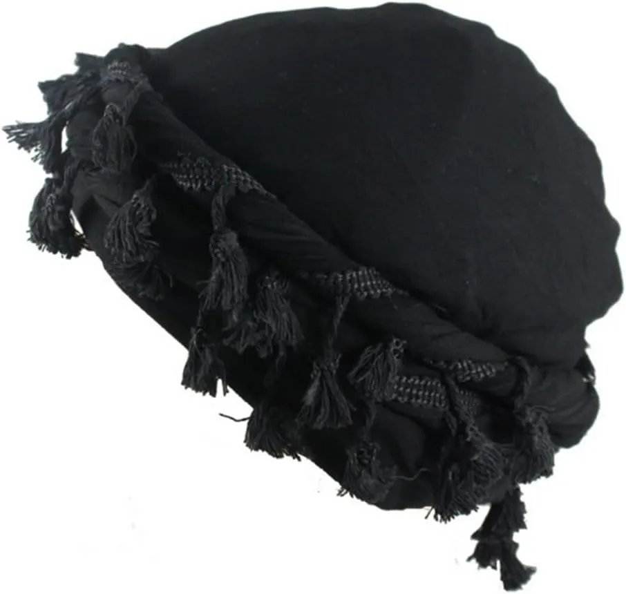 YuMENo Turban for Men Women Vintage Twist Durag Head Wraps Satin Lined Halo Turban with Tassel Waves Braids