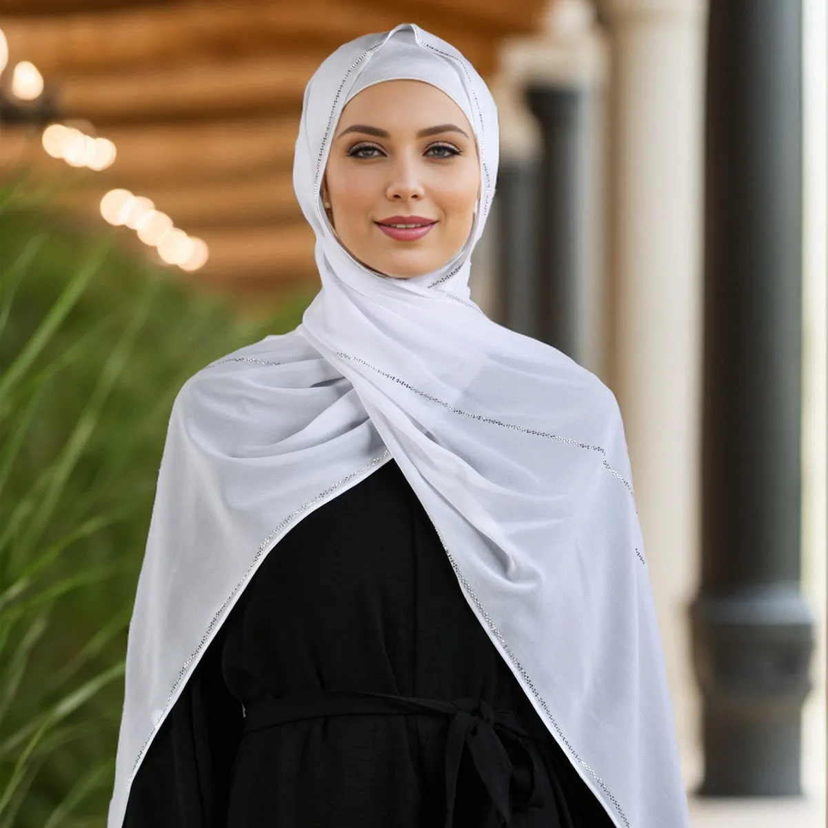 YW355  Pearl Chiffon Head Scarf